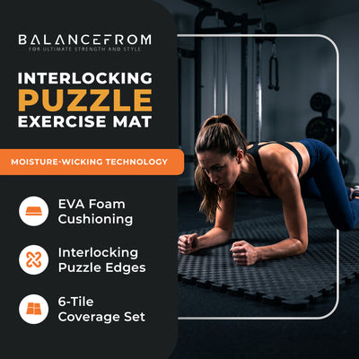 BalanceFrom Fitness Foam Interlocking Exercise Floor Mat, 24 Square Feet, Black