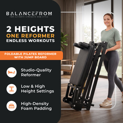 BalanceFrom Foldable Pilates Reformer Machine w/ Adjustable Heights & Jump Board