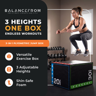 BalanceFrom Fitness 3 in 1 60lb Foam Box Jumping Exercise, Black (Damaged) - VMInnovations