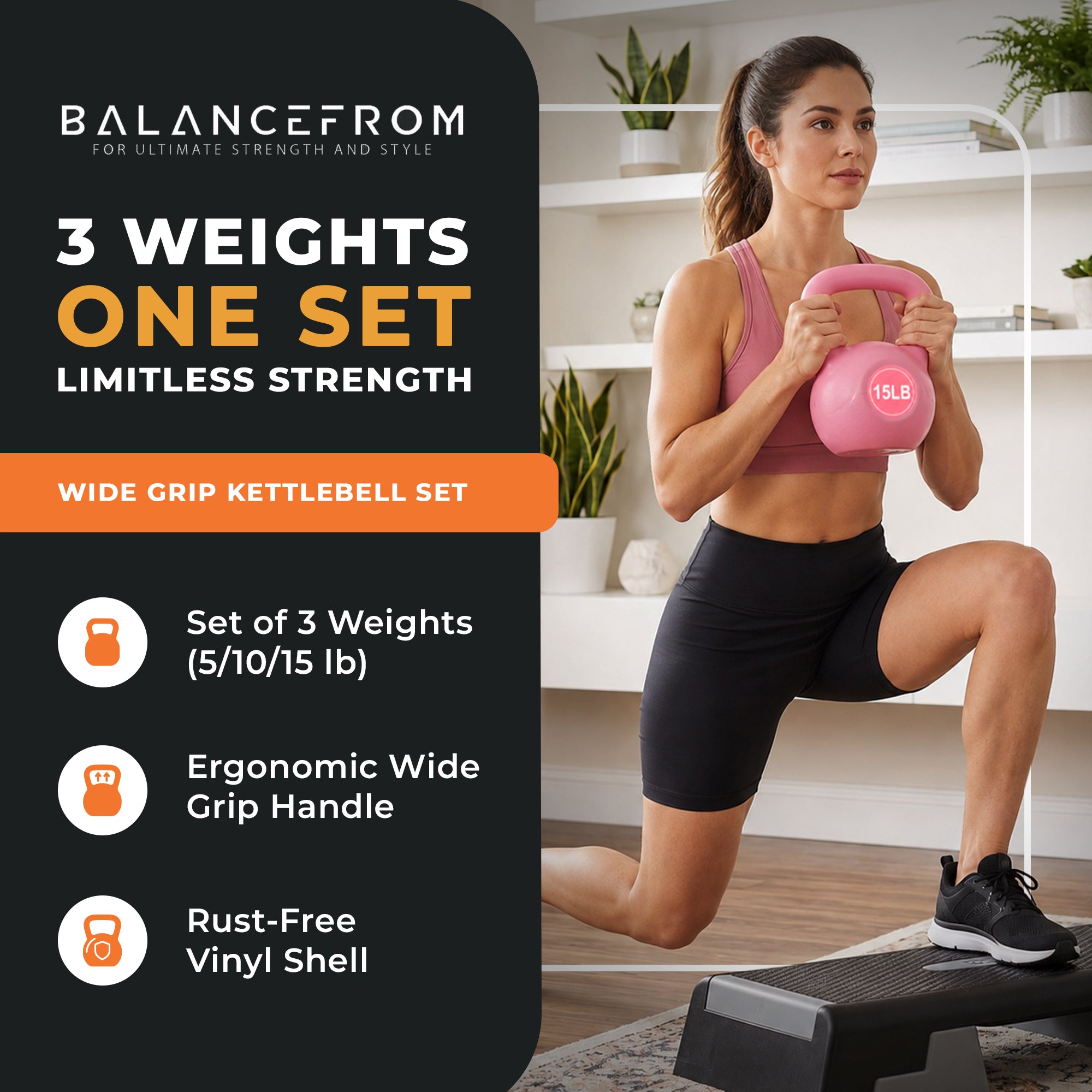 BalanceFrom Sand-Filled Kettlebell Exercise Weights, Set of 5, 10, and 15 lb