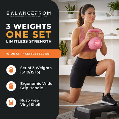BalanceFrom Sand-Filled Kettlebell Exercise Weights, Set of 5, 10, and 15 lb