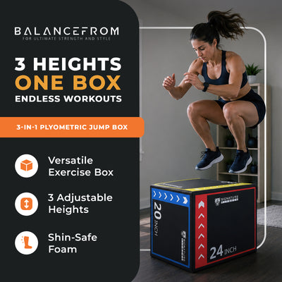 BalanceFrom 3-in-1 Plyometric Jump Box, Non-Slip Adjustable Workout Equipment