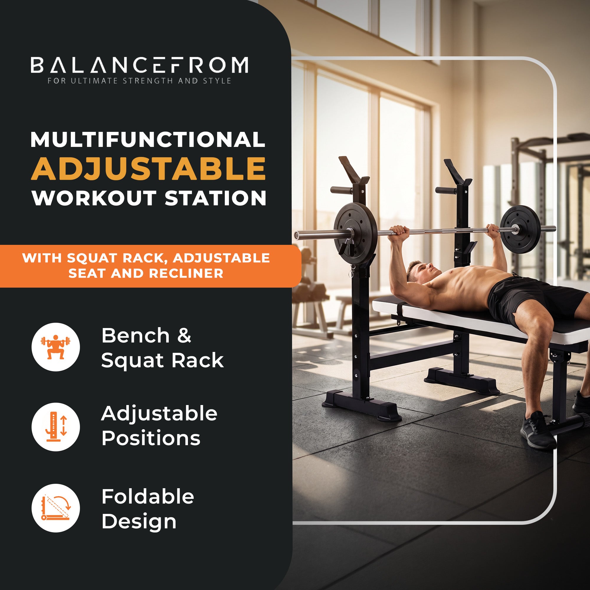 BalanceFrom Fitness Adjustable Strength Training Workout Station, Black & White