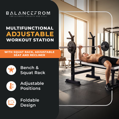 BalanceFrom Fitness Adjustable Strength Training Workout Station, Black & White