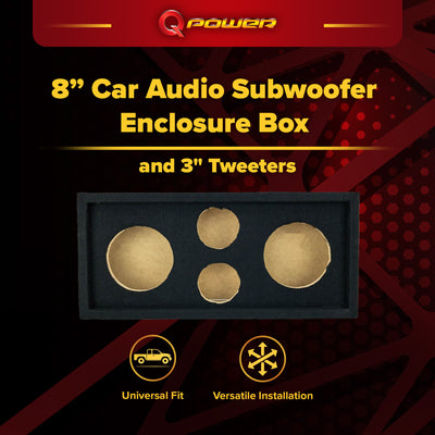 Q Power Car Audio Subwoofer Enclosure Box for 8 Inch Mids and 3 Inch Tweeters