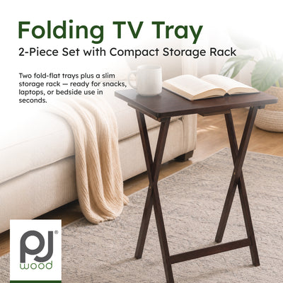 PJ Wood Folding TV Tray Folding Table Desk Stand, Espresso Brown 2PC(Open Box) - VMInnovations