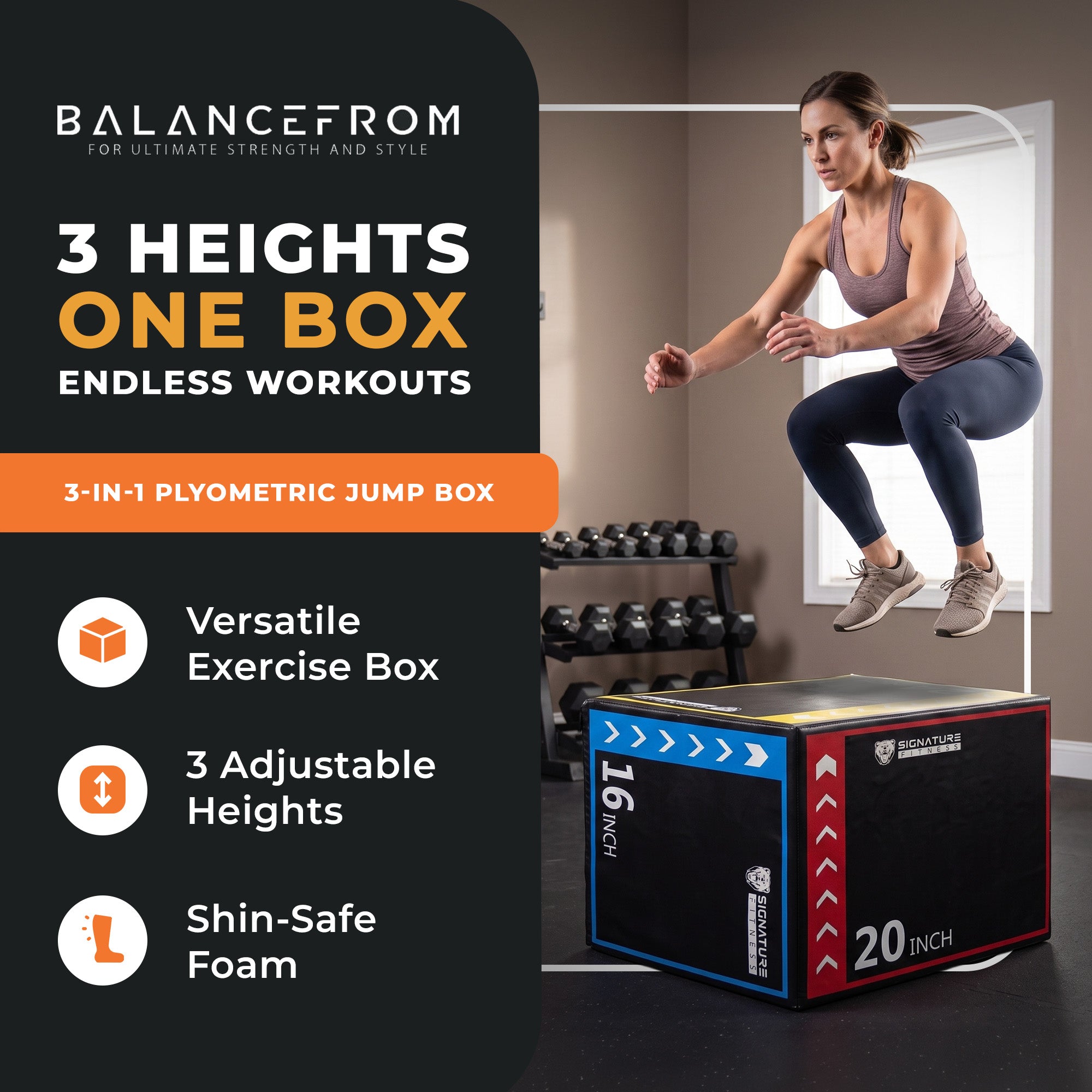 BalanceFrom 3-in-1 Foam Plyometric Jump Box, Workout Platform (Open Box)
