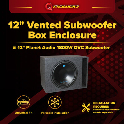Planet Audio 12" 1800W DVC Subwoofer and Single 12" Vented Sub Box Enclosure