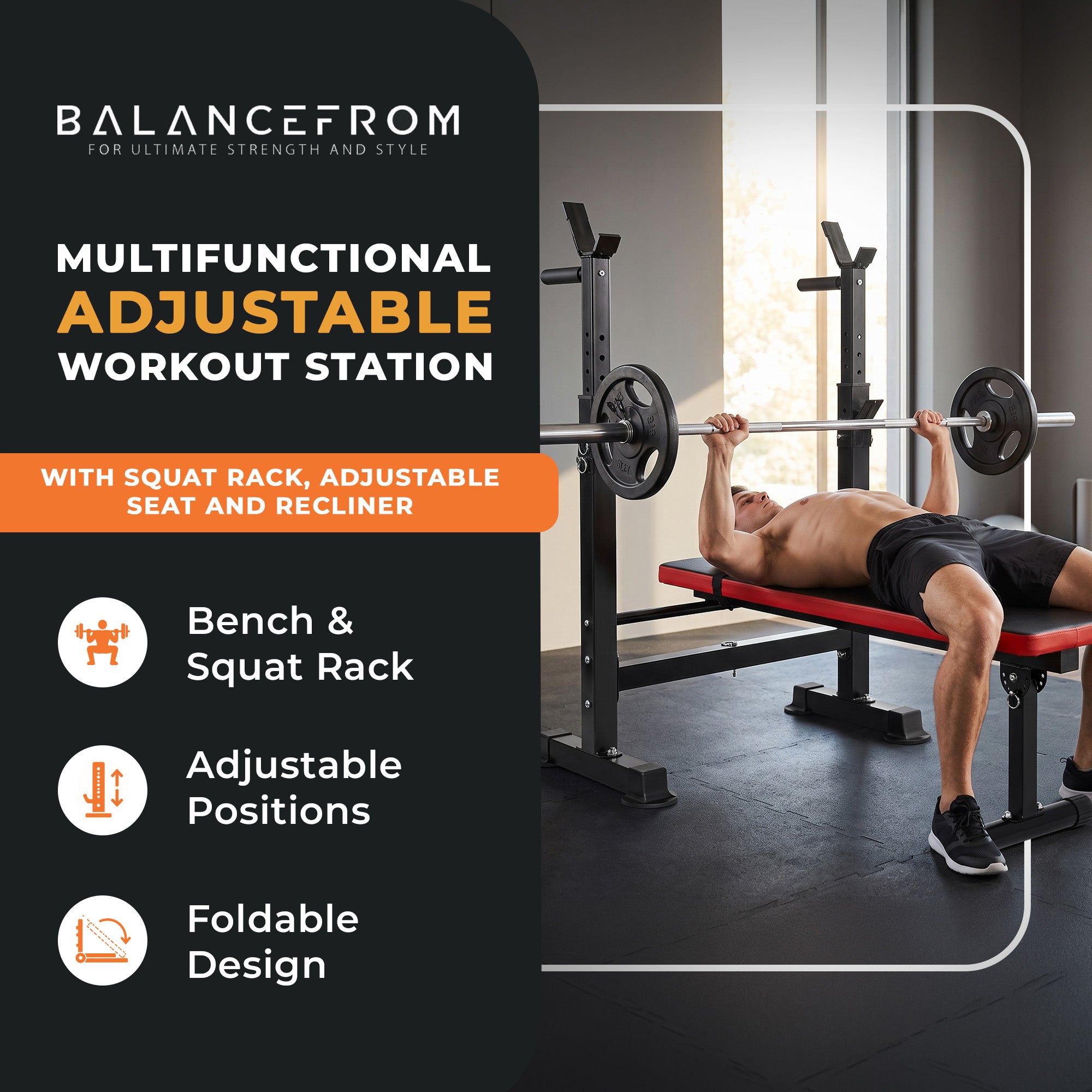 BalanceFrom Multifunctional Adjustable Workout Station w/Squat Rack(Used)
