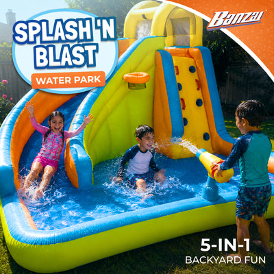 Banzai Splash 'N Blast Kids Backyard Inflatable Water Slide Park (For Parts)