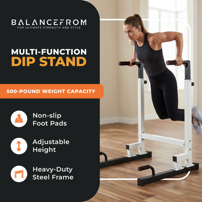 BalanceFrom Multi Function Home Gym Dip Stand, 500lb Capacity, White (Open Box)
