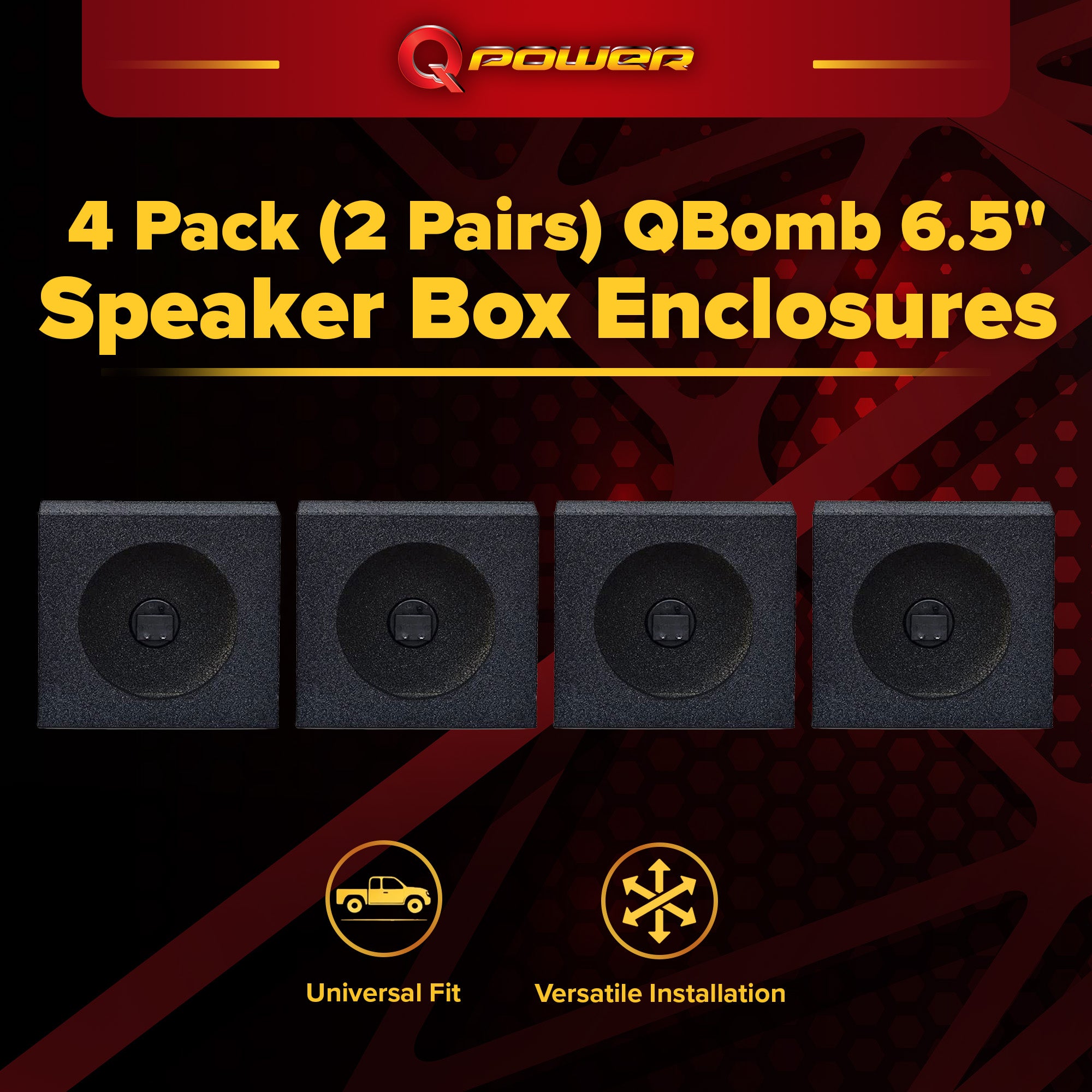 QPower QBomb 6.5" Bedliner Spray Car Speaker Box Enclosures, Pair (2 Pack)