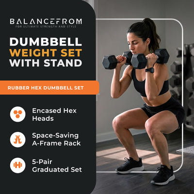BalanceFrom Dumbbell Weight Set with Storage Rack with Pair of 10, 15, 20, 25, 30 lbs