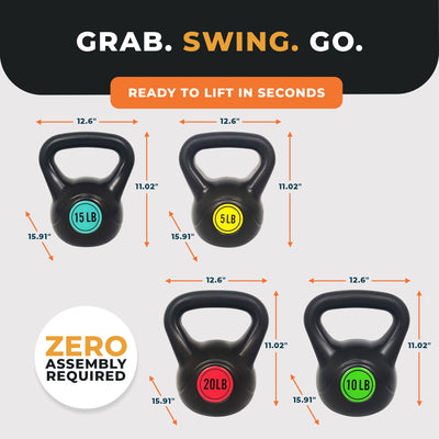 BalanceFrom Fitness Home Gym Vinyl Coated Solid Cast Iron Kettlebell Weight Set