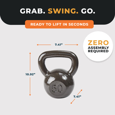 BalanceFrom Cast Iron Kettlebell for Home Gym Strength Training, 50 Lb, Grey