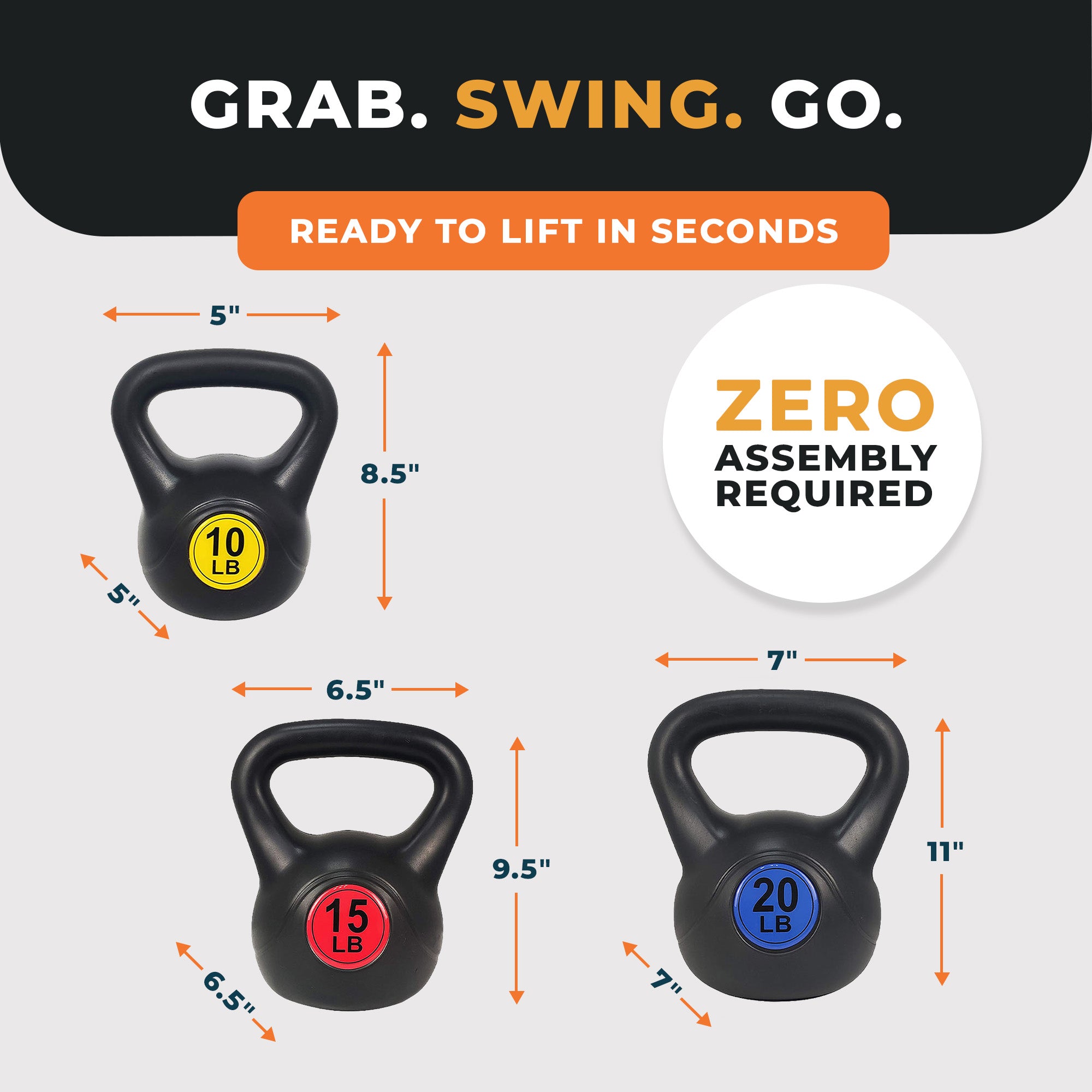 BalanceFrom Kettlebell Fitness Exercise Weights, Set of 3, 10, 15, and 20 Pounds - VMInnovations