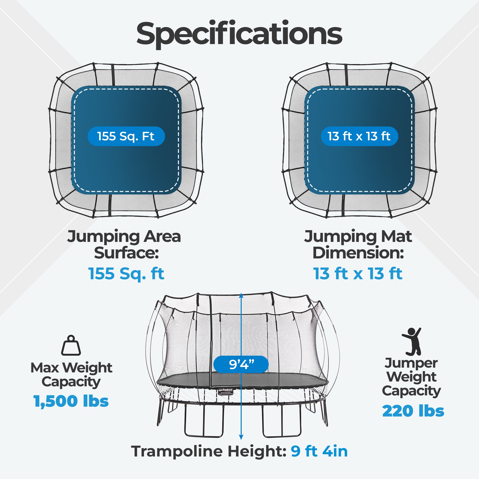 Springfree Trampoline Kids Square 13 Ft Trampoline & FlexrStep V2 Safety Ladder