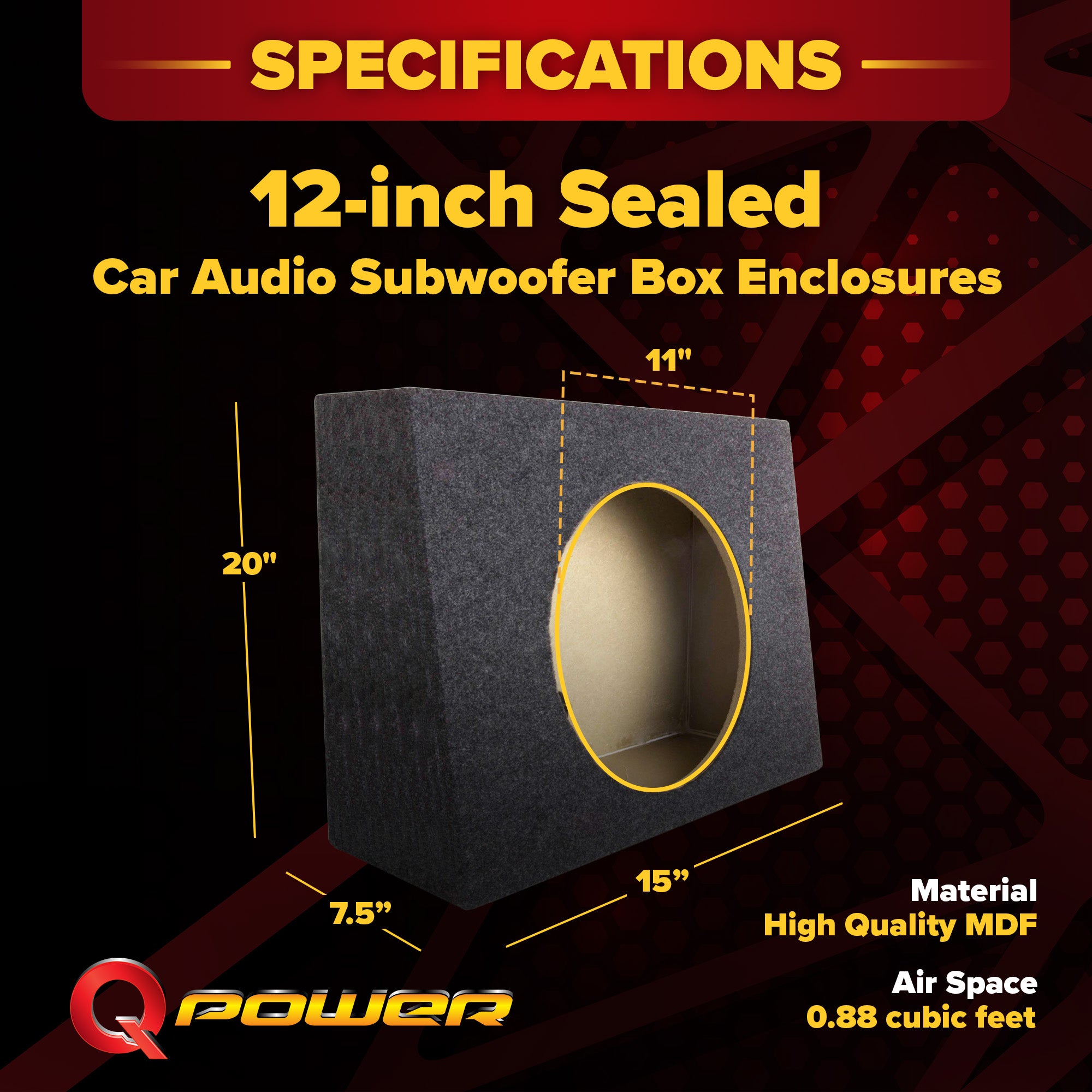 (2) Q-POWER QTW12 Single 12" Sealed Car Audio Subwoofer Box Pair (Open Box)