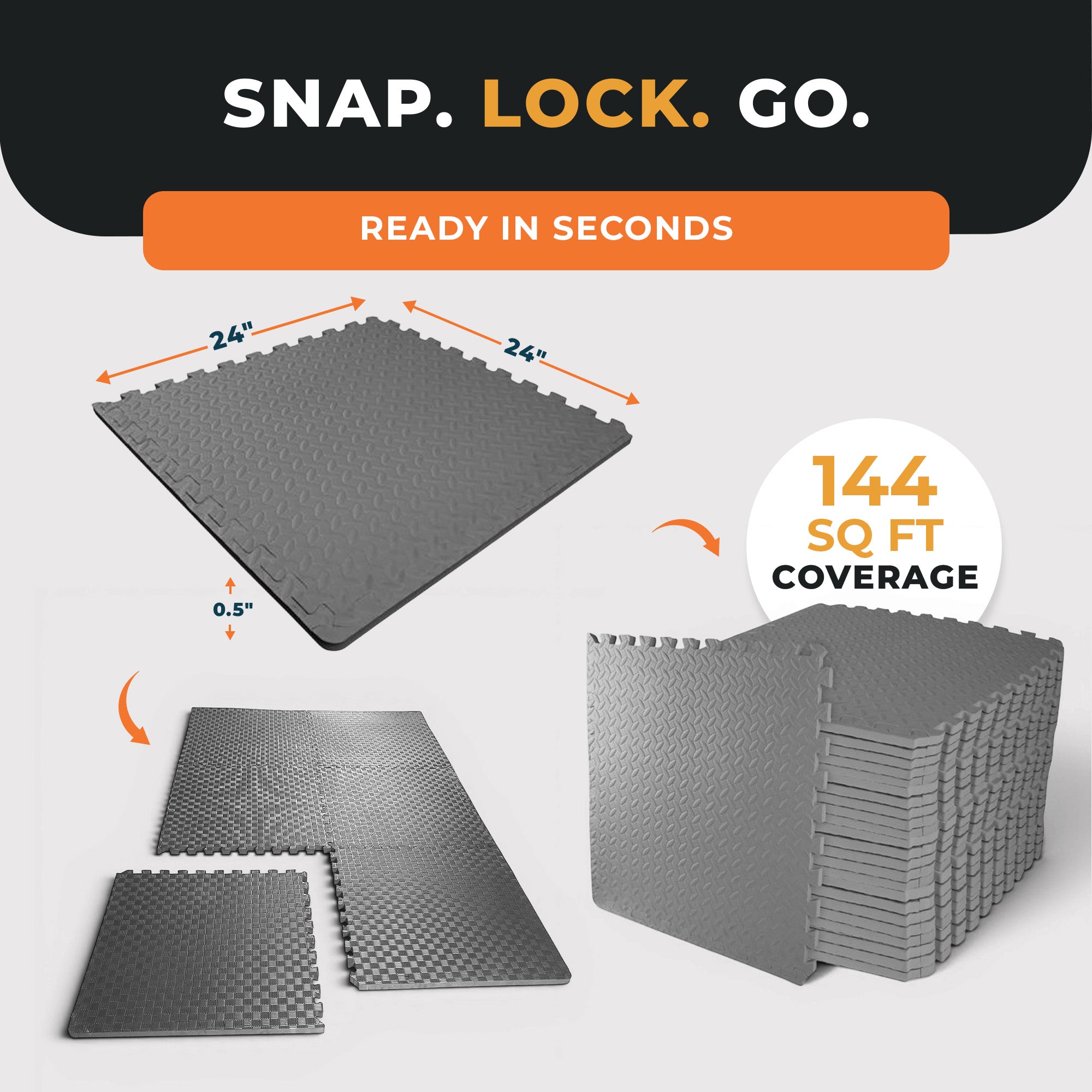 BalanceFrom Fitness 144 Sq Ft Interlocking EVA Foam Exercise Mat Tiles, Gray