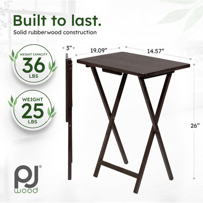 PJ Wood Folding TV Tray Tables w/ Storage Rack, Espresso, 5 Piece Set (Used)