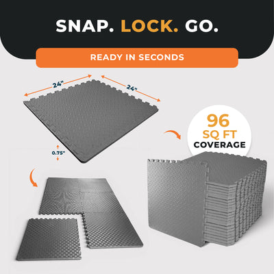 BalanceFrom Fitness 96 Sq Ft Interlocking EVA Foam Exercise Tiles, Gray (Used)
