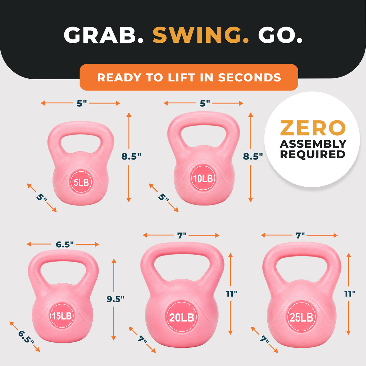 BalanceFrom Sand-Filled Kettlebell Exercise Weights Set of 5, 10, 15, 20 & 25 lb