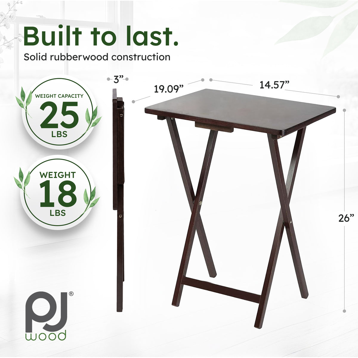 PJ Wood Folding TV Tray Folding Table Desk Stand, Espresso Brown 2PC(Open Box) - VMInnovations