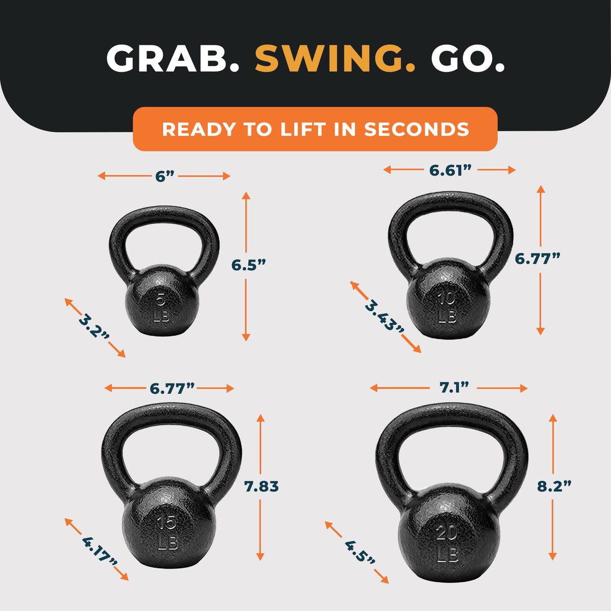 BalanceFrom Cast Iron Kettlebell Set for Home Gym, 5 lb, 10 lb, 15 lb, & 20 lb