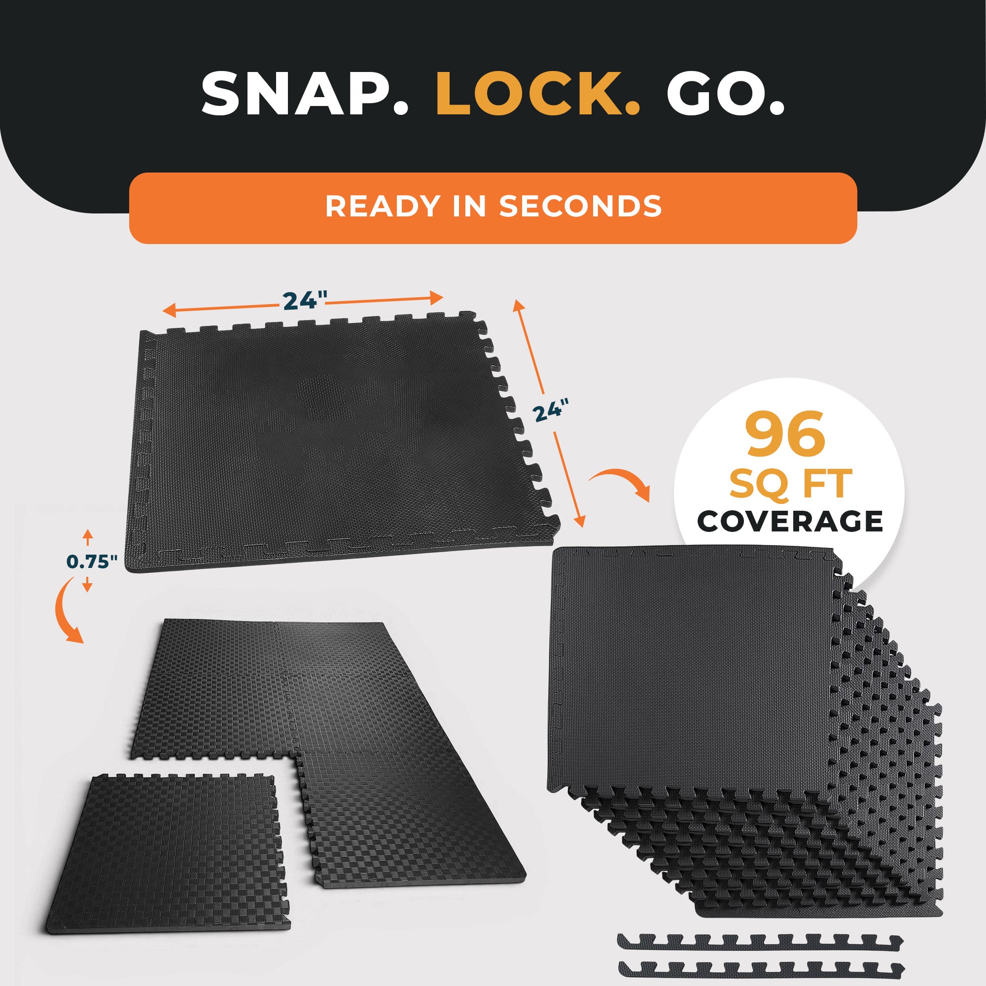 BalanceFrom Fitness 96 Sq Ft EVA Foam Exercise Mat Tiles, Black (For Parts)