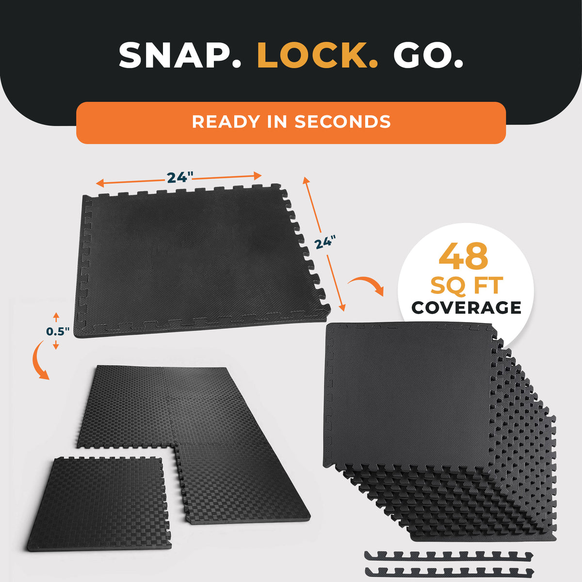 BalanceFrom Fitness 48 Sq Ft Interlocking EVA Foam Exercise Mat Tiles, Black