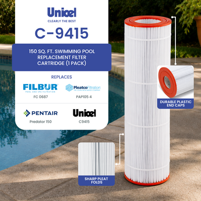 Unicel C-9415 Replacement 150 Sq Ft Swimming Pool Filter Cartridge, 175 Pleats - VMInnovations
