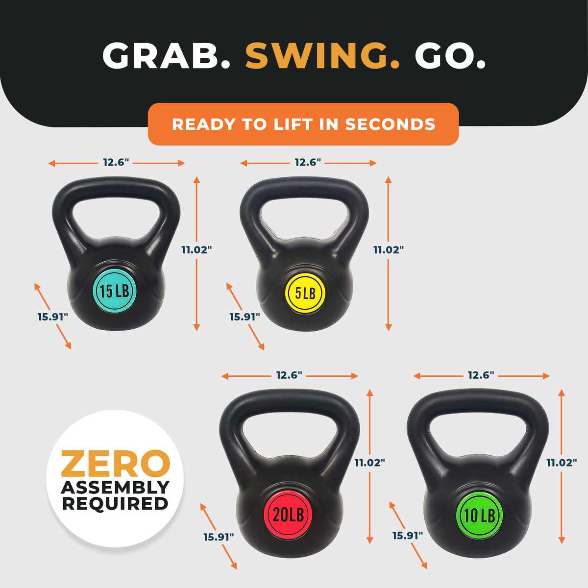 BalanceFrom Fitness Home Gym Vinyl Coated Solid Cast Iron Kettlebell Weight Set