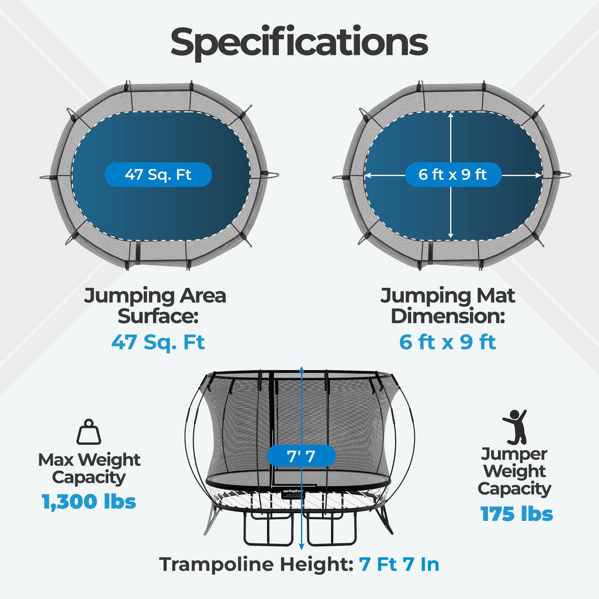 Springfree 6' x 9' Oval Outdoor Backyard Trampoline with FlexiNet and Soft Edge