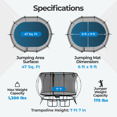 Springfree 6' x 9' Oval Outdoor Backyard Trampoline with FlexiNet and Soft Edge
