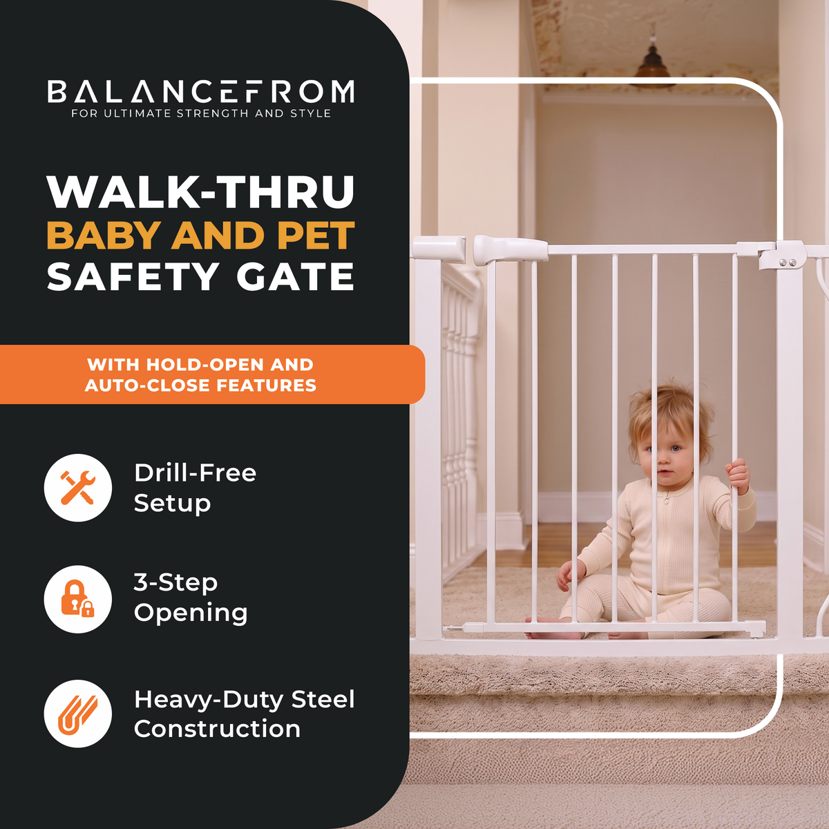 BalanceFrom Walk Thru Safety Gate, Fits 29.1-38.5" Openings, 36” Tall (Open Box)