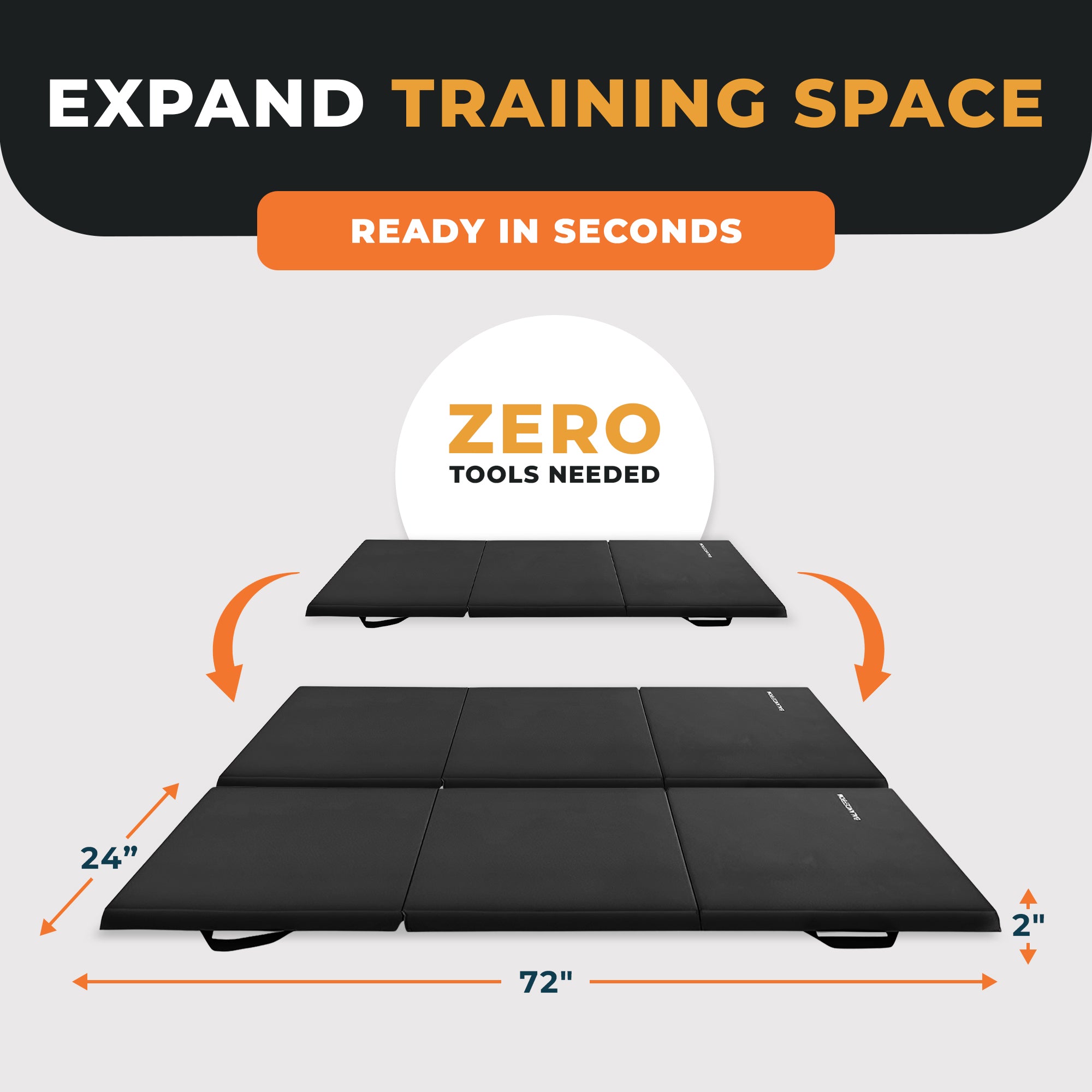 BalanceFrom Fitness GoGym 6x2ft Folding 3 Panel Exercise Mat with Handles, Black - VMInnovations
