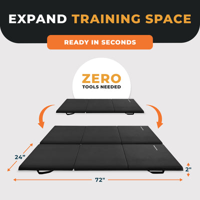 BalanceFrom Fitness GoGym 6x2ft Folding 3 Panel Exercise Mat with Handles, Black - VMInnovations