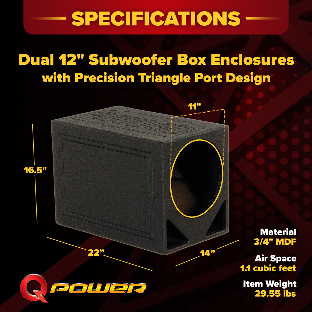 Q Power Single 12" Triangle Ported Car Audio Subwoofer Box Enclosure (2 Pack)