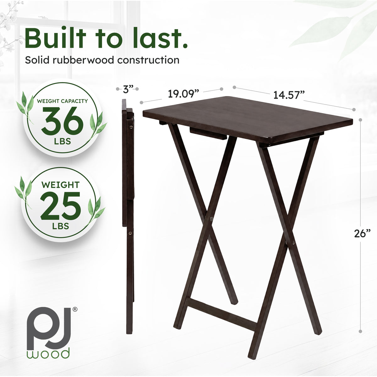 PJ Wood Folding TV Tray Tables with Compact Storage Rack, Espresso (Open Box) - VMInnovations