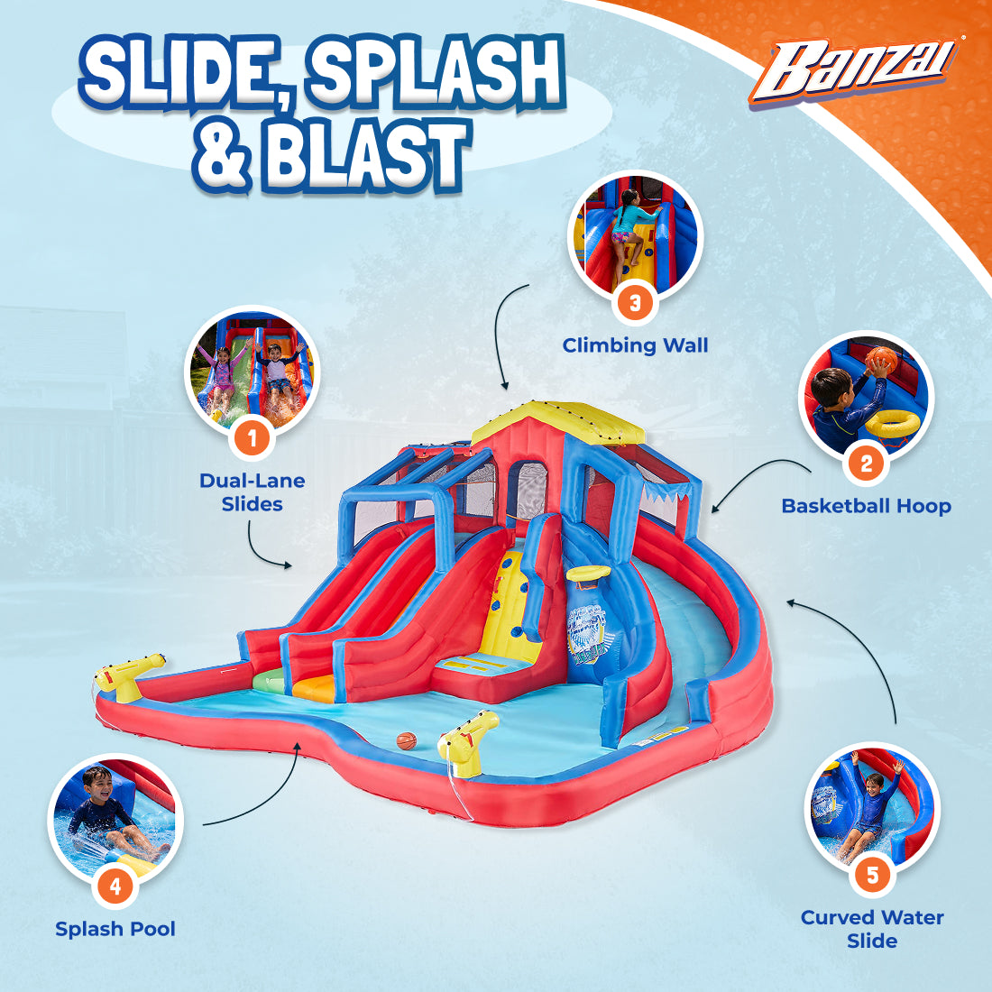 Banzai Hydro Blast Inflatable Water Park w/ Slides & Water Cannons (Open Box)