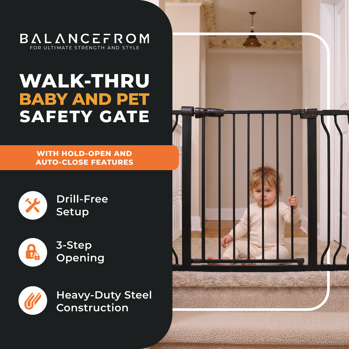 BalanceFrom Walk Thru Safety Gate, Baby & Pet, Doorways, Hallways, 30”, Graphite