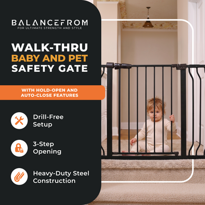 BalanceFrom Walk Thru Safety Gate, Baby & Pet, Doorways, Hallways, 30”, Graphite