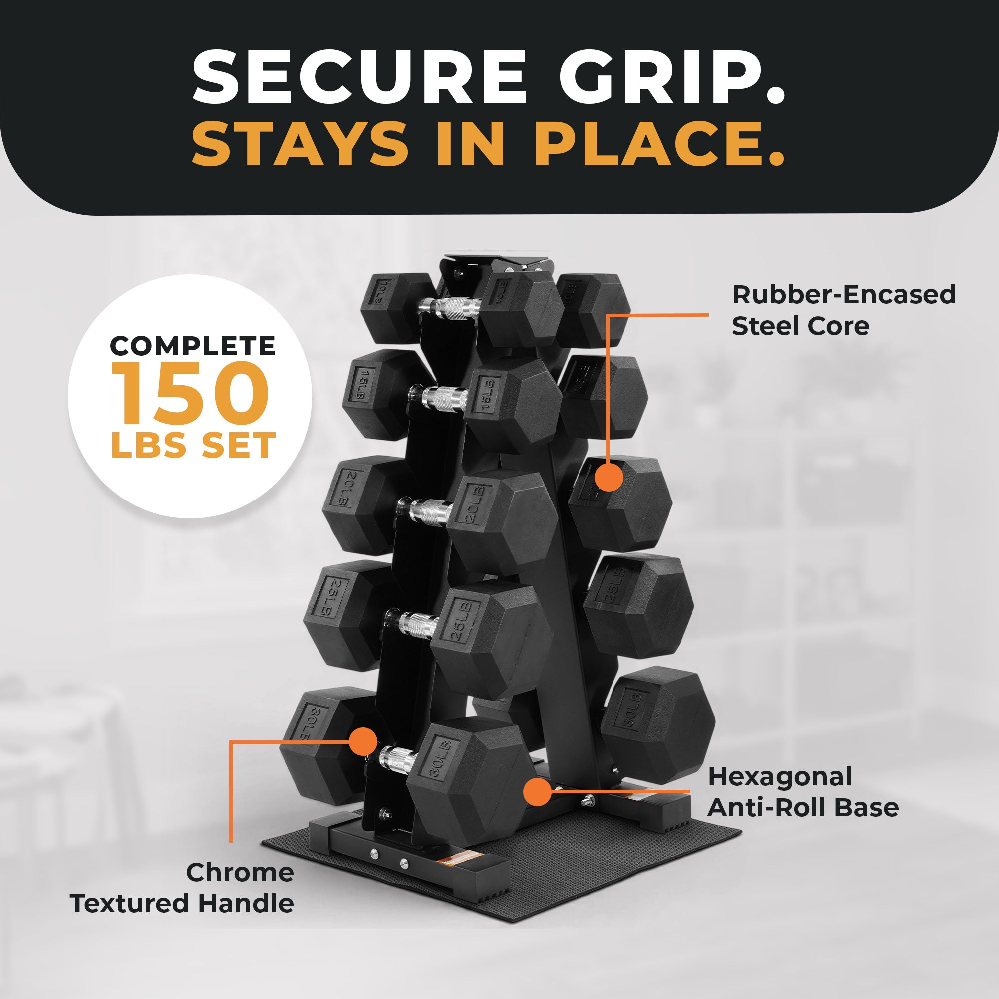 BalanceFrom Signature Alloy Steel 150 lb Rubber Encased Hex Dumbbell Set, Black (For Parts)