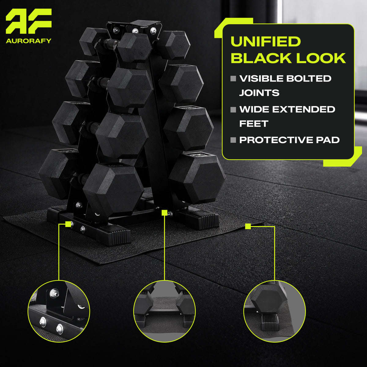 Aurorafy Rubber Encased Training Hex Dumbbell Set, 5lb, 10lb, 15lb, 20lb Pairs