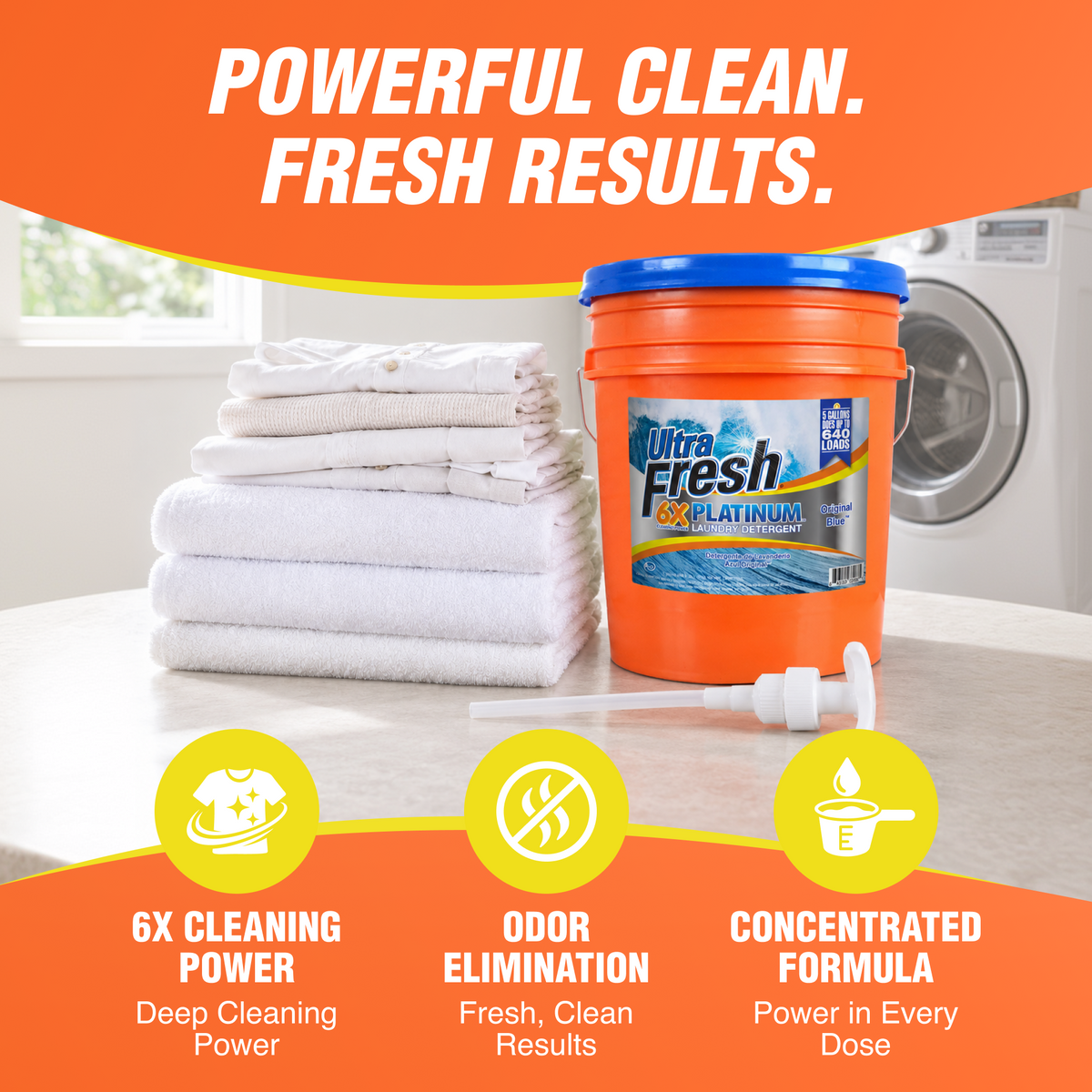 Ultra Fresh 6X Platinum 5 Gal Laundry Detergent, Up to 640 Loads, Original Blue