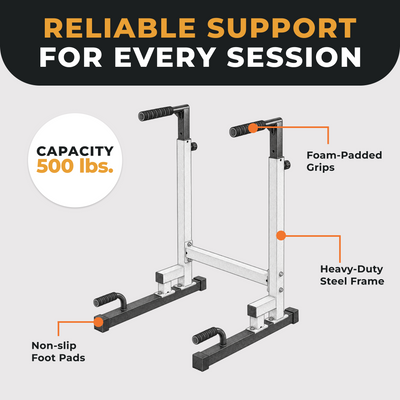 BalanceFrom Multi Function Home Gym Dip Stand, 500lb Capacity, White (Open Box)