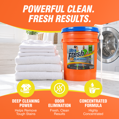 Ultra Fresh 6X Platinum 5 Gallon Sport Laundry Detergent, Up to 640 Loads w/Pump