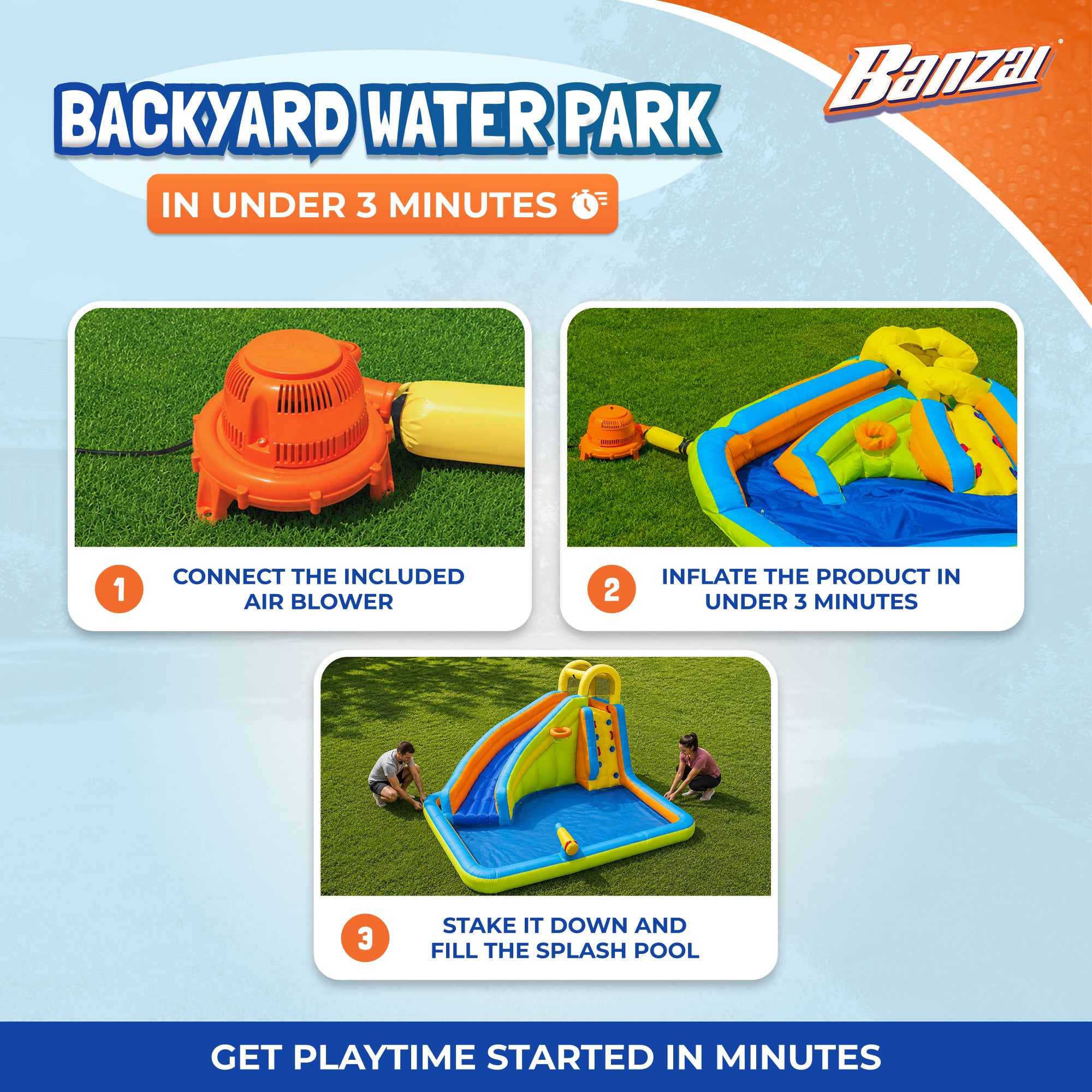 Banzai Splash 'N Blast Kids Inflatable Water Slide Splash Park (Damaged)