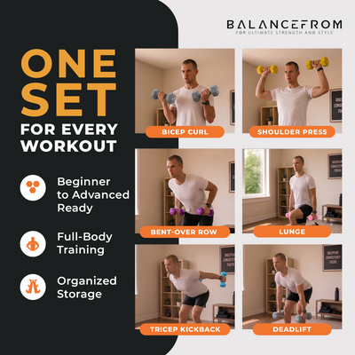 BalanceFrom Fitness 2, 3, 5, 8 & 10 Pound Neoprene Coated Dumbbell Set with Rack