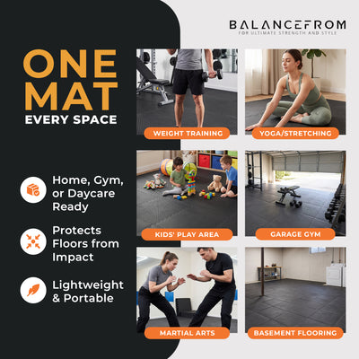 BalanceFrom Fitness 144 Sq Ft Interlocking EVA Foam Exercise Mat Tiles, Black